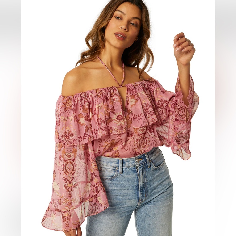 Revolve MISA LA Soraya boho Top in Magenta pink Off Shoulder Blouse XS $259